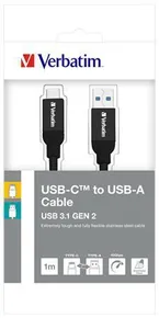 Kabel USB, srebrny, 1 m, USB-C 3.1 - USB-A, VERBATIM